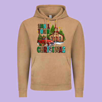 Small Town Christmas Church Western Truck Vintage Hoodie Designed By Adodesignshop