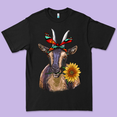 Sunflower Aztec Ribbon Goat Premium Tee Designed By Ranaportraitstore