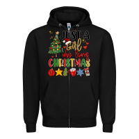 Black just a girl who loves christmas Zipper Hoodie - MaliasSmallBusiness
