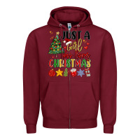Burgundy just a girl who loves christmas Zipper Hoodie - MaliasSmallBusiness