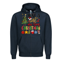 Navy just a girl who loves christmas Zipper Hoodie - MaliasSmallBusiness