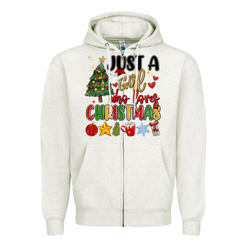 Just A Girl Who Loves Christmas Zipper Hoodie by MaliasSmallBusiness | Teevron