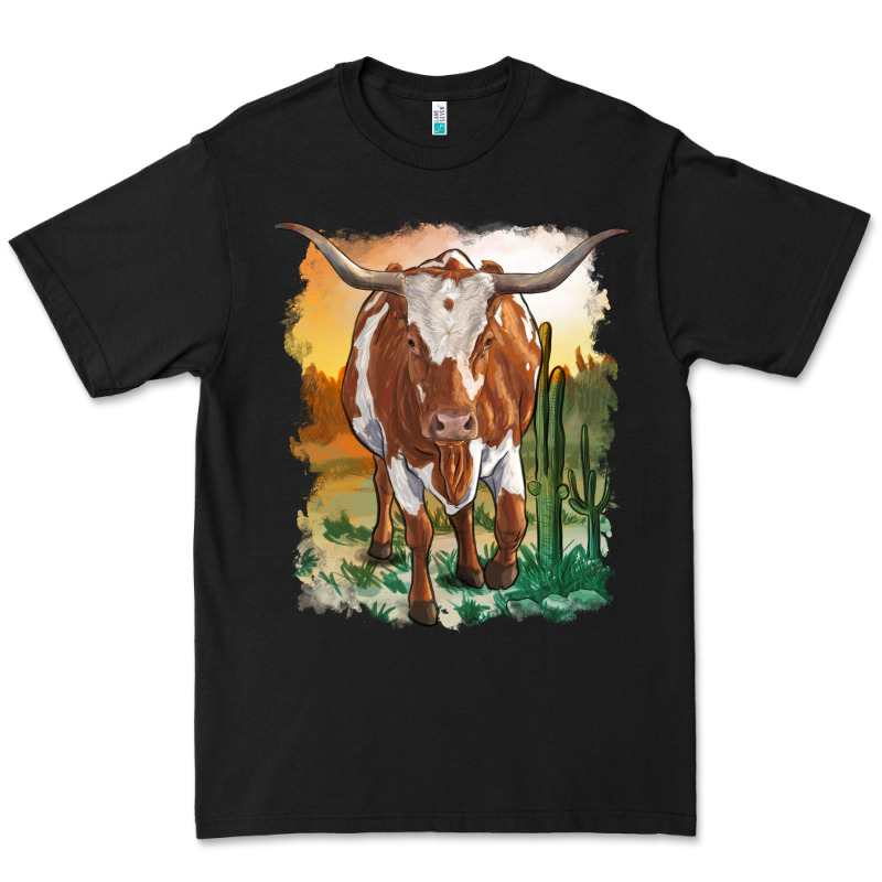 Longhorn Cow With Desert Background Premium Tee by RanaPortraitStore | Teevron