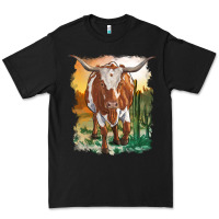 Black longhorn cow with desert background Premium Tee - RanaPortraitStore