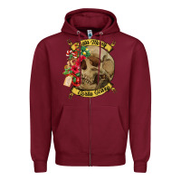 Burgundy Sorta merry sorta scary skull Zipper Hoodie - NancyCooperArtShop