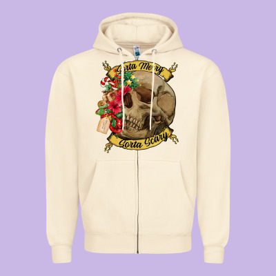 Sorta Merry Sorta Scary Skull Zipper Hoodie Designed By Nancycooperartshop