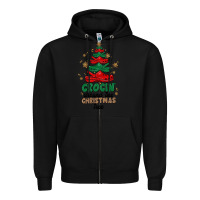 Black crocin around the christmas tree Zipper Hoodie - MaliasSmallBusiness