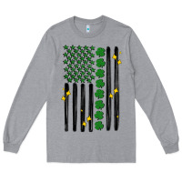 Heather Grey shamrock usa flag Long Sleeve Tee - MaliasSmallBusiness