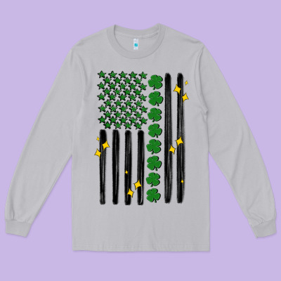 Shamrock Usa Flag Long Sleeve Tee Designed By Maliassmallbusiness