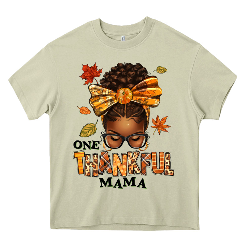 One Thankful Mama Afro Messy Bun Heavy Core Tee by texasbilliewilder | Teevron