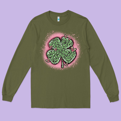 Leopard Shamrocks With Hearts Long Sleeve Tee Designed By Maliassmallbusiness