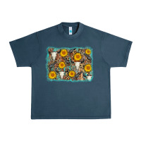 Midnight Navy cow skull sunflower background Urban Heavy Tee - AdoDesignShop