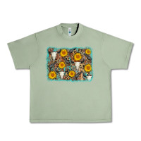 Oil Green cow skull sunflower background Urban Heavy Tee - AdoDesignShop