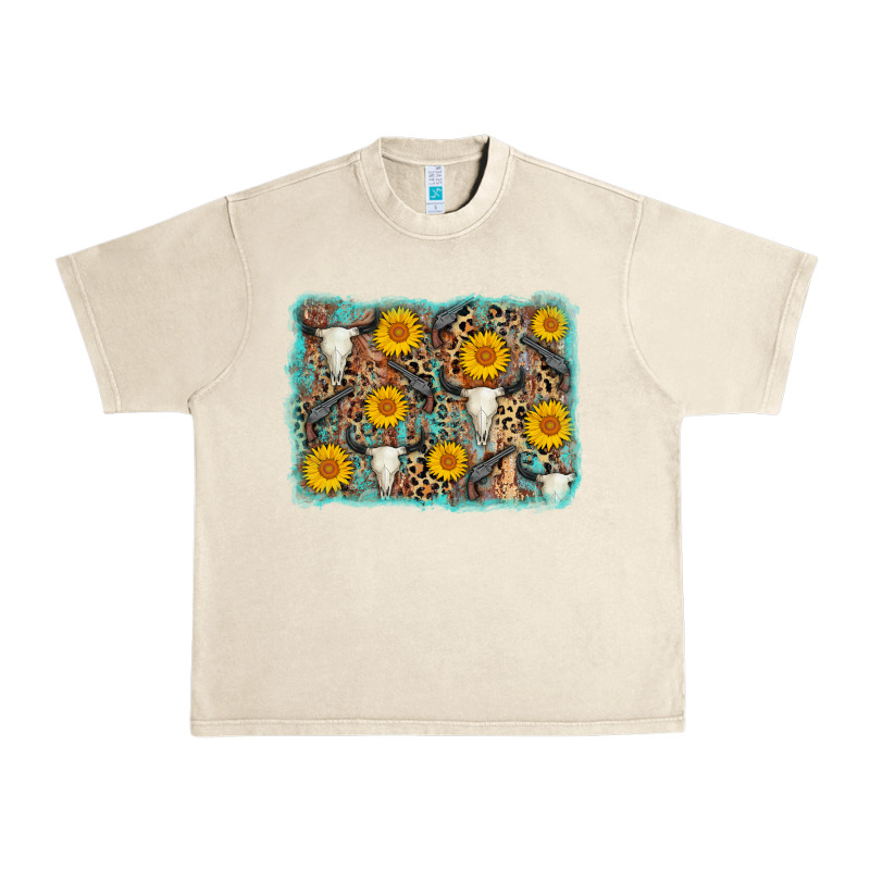 Cow Skull Sunflower Background Urban Heavy Tee by AdoDesignShop | Teevron