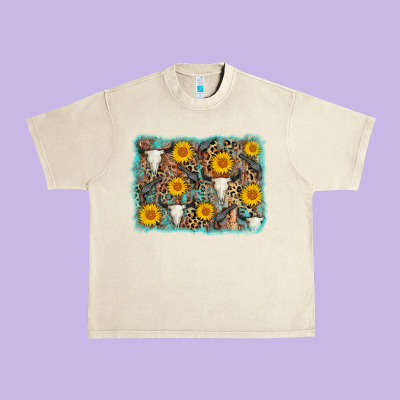 Cow Skull Sunflower Background Urban Heavy Tee Designed By Adodesignshop