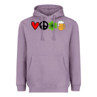 Lavender Funny St Patricks Day Love Peace Clover and Beer Heavyweight Hoodie - Bettercallsaul