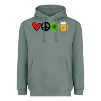 Funny St Patricks Day Love Peace Clover And Beer Heavyweight Hoodie | Teevron