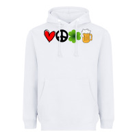 White Funny St Patricks Day Love Peace Clover and Beer Heavyweight Hoodie - Bettercallsaul