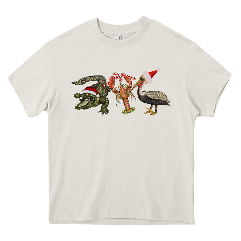 Christmas Alligator Pelican Crawfish Heavy Core Tee by BarkalooDesign | Teevron