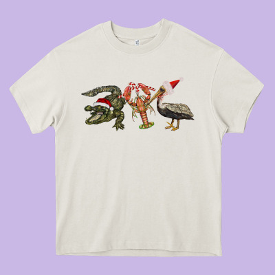 Christmas Alligator Pelican Crawfish Heavy Core Tee Designed By Barkaloodesign