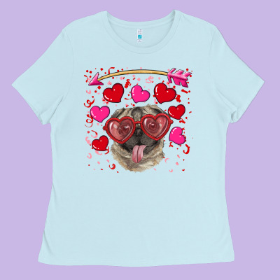 Valentine's Day  Pug Ladies Tee Designed By Ranaportraitstore