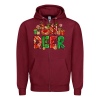 Burgundy Oh deer Reindeer Zipper Hoodie - NancyCooperArtShop