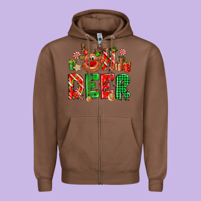 Oh Deer Reindeer Zipper Hoodie Designed By Nancycooperartshop