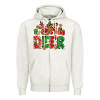 Oatmeal Heather Oh deer Reindeer Zipper Hoodie - NancyCooperArtShop