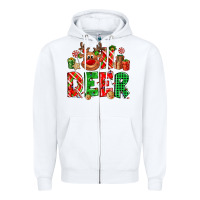 White Oh deer Reindeer Zipper Hoodie - NancyCooperArtShop