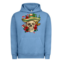 Pigment Pebble Blue Di de los muertos with roses Mexico Urban Hoodie - HowdyJamesFarm