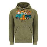 Vintage Olive fall gnomes truck pumpkin sunflowers Vintage Hoodie - Artiststas