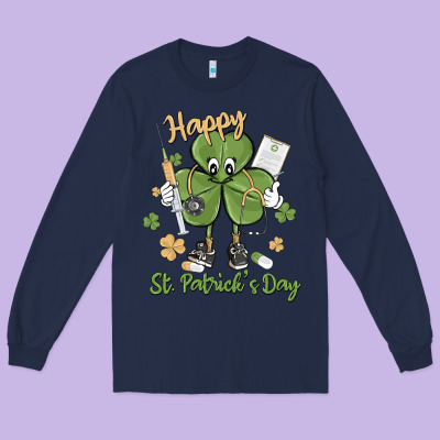 Happy St. Patrick's Day Long Sleeve Tee Designed By Maliassmallbusiness