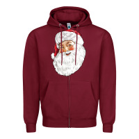 Burgundy Santa Zipper Hoodie - NancyCooperArtShop