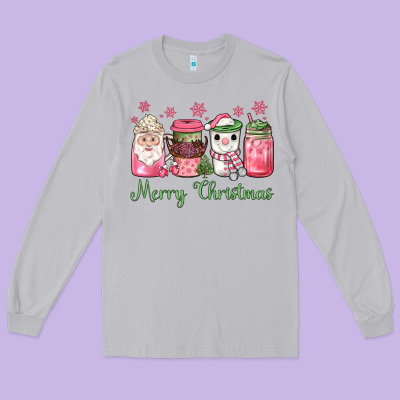Pink  Merry Christmas Coffee Long Sleeve Tee Designed By Jahusdesignshop