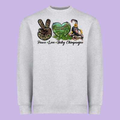 Leopard Peace Love Baby Chimpanzee Heavyweight Sweatshirt Designed By Lillyallendesigns