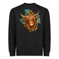 Black Texas map long haired shaggy cow Heavyweight Sweatshirt - Jasminsmagicworld