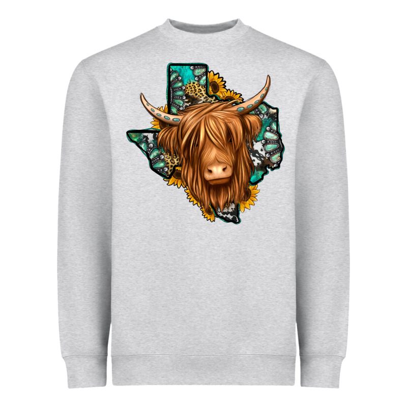 Texas Map Long Haired Shaggy Cow Heavyweight Sweatshirt by Jasminsmagicworld | Teevron