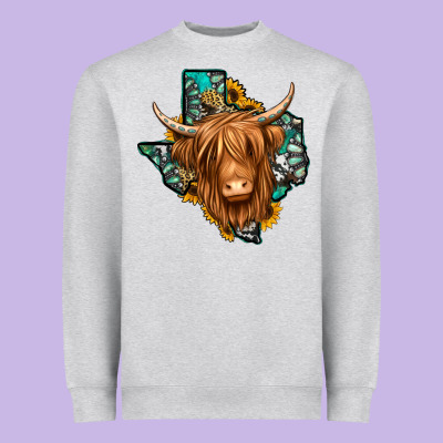 Texas Map Long Haired Shaggy Cow Heavyweight Sweatshirt Designed By Jasminsmagicworld