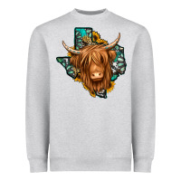 Heather Grey Texas map long haired shaggy cow Heavyweight Sweatshirt - Jasminsmagicworld