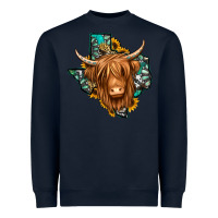 Navy Texas map long haired shaggy cow Heavyweight Sweatshirt - Jasminsmagicworld