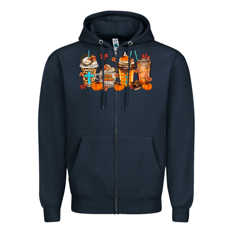 Give Thanks Coffee Cups Zipper Hoodie by MaliasSmallBusiness | Teevron