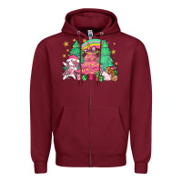 Burgundy Unicorn Christmas trees Zipper Hoodie - NancyCooperArtShop