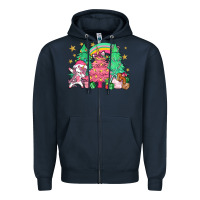 Navy Unicorn Christmas trees Zipper Hoodie - NancyCooperArtShop