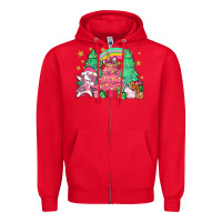 Red Unicorn Christmas trees Zipper Hoodie - NancyCooperArtShop