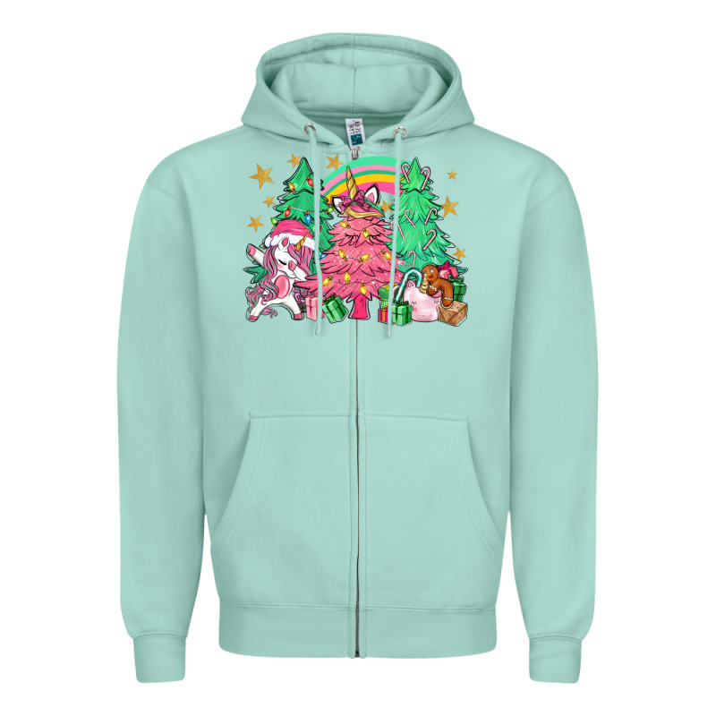 Unicorn Christmas Trees Zipper Hoodie by NancyCooperArtShop | Teevron