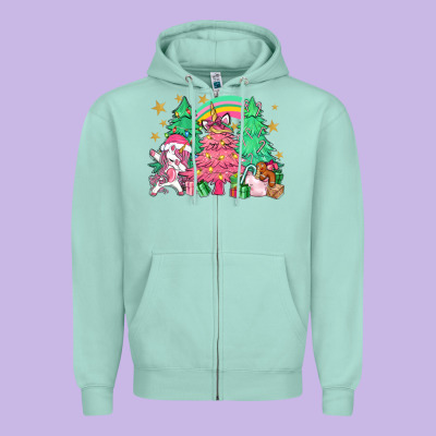Unicorn Christmas Trees Zipper Hoodie Designed By Nancycooperartshop