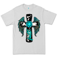 Dove Grey cross faith gemstone wings Premium Tee - RanaPortraitStore