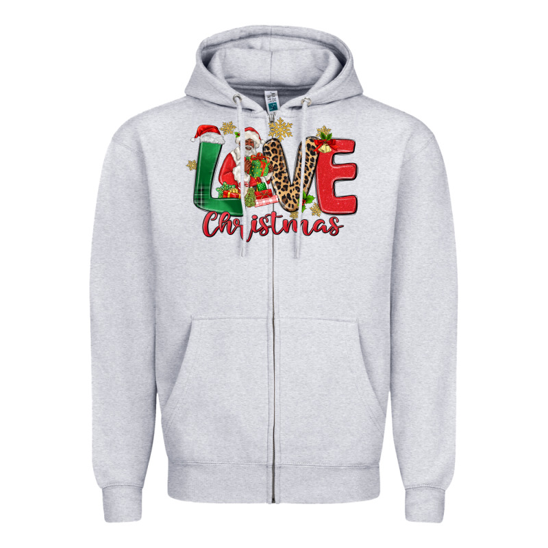 Love Christmas Black Santa Zipper Hoodie by MaliasSmallBusiness | Teevron