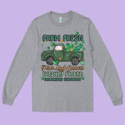 Farm Fresh Four Leaf Clovers Long Sleeve Tee Designed By Maliassmallbusiness