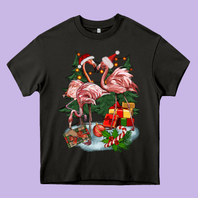 Christmas Flamingo Heavy Core Tee Designed By Barkaloodesign